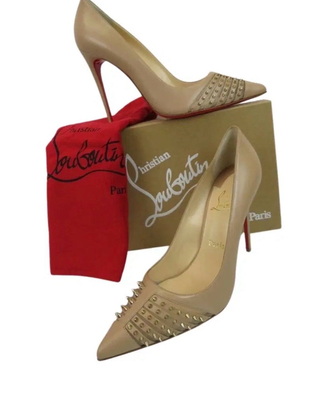 Christian Louboutin Beige Pointed Toe Spike Pumps with Red Sole
